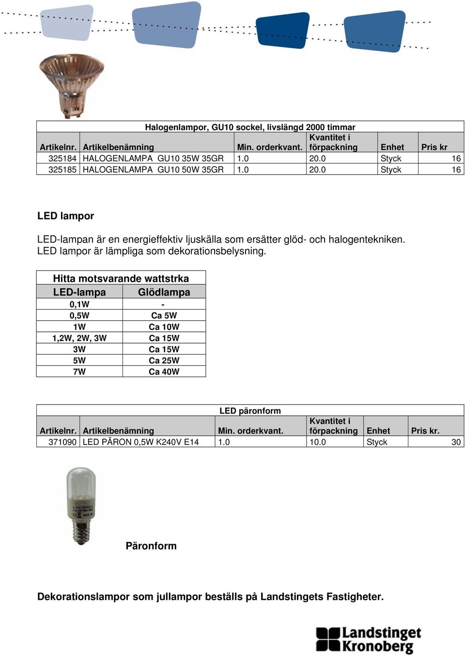 0 Styck 16 LED lampor LED-lampan är en energieffektiv ljuskälla som ersätter glöd- och halogentekniken.