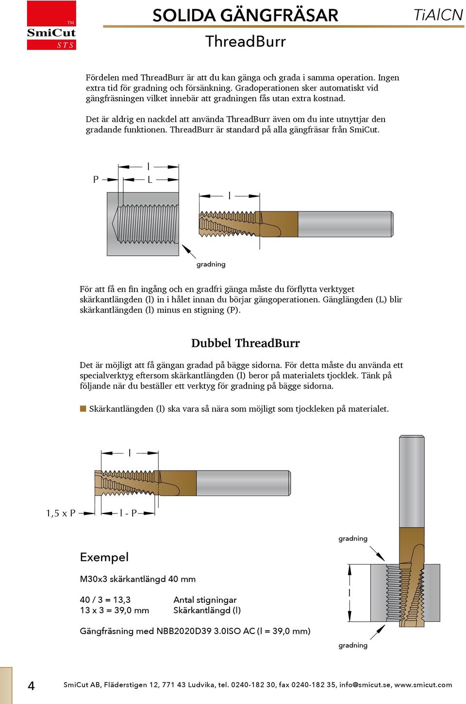 ThreaBurr är stanar på aa gängfräsar från. P graning skärkantängen () in i hået innan u börjar gängoperationen. Gängängen () bir skärkantängen () minus en stigning (P).