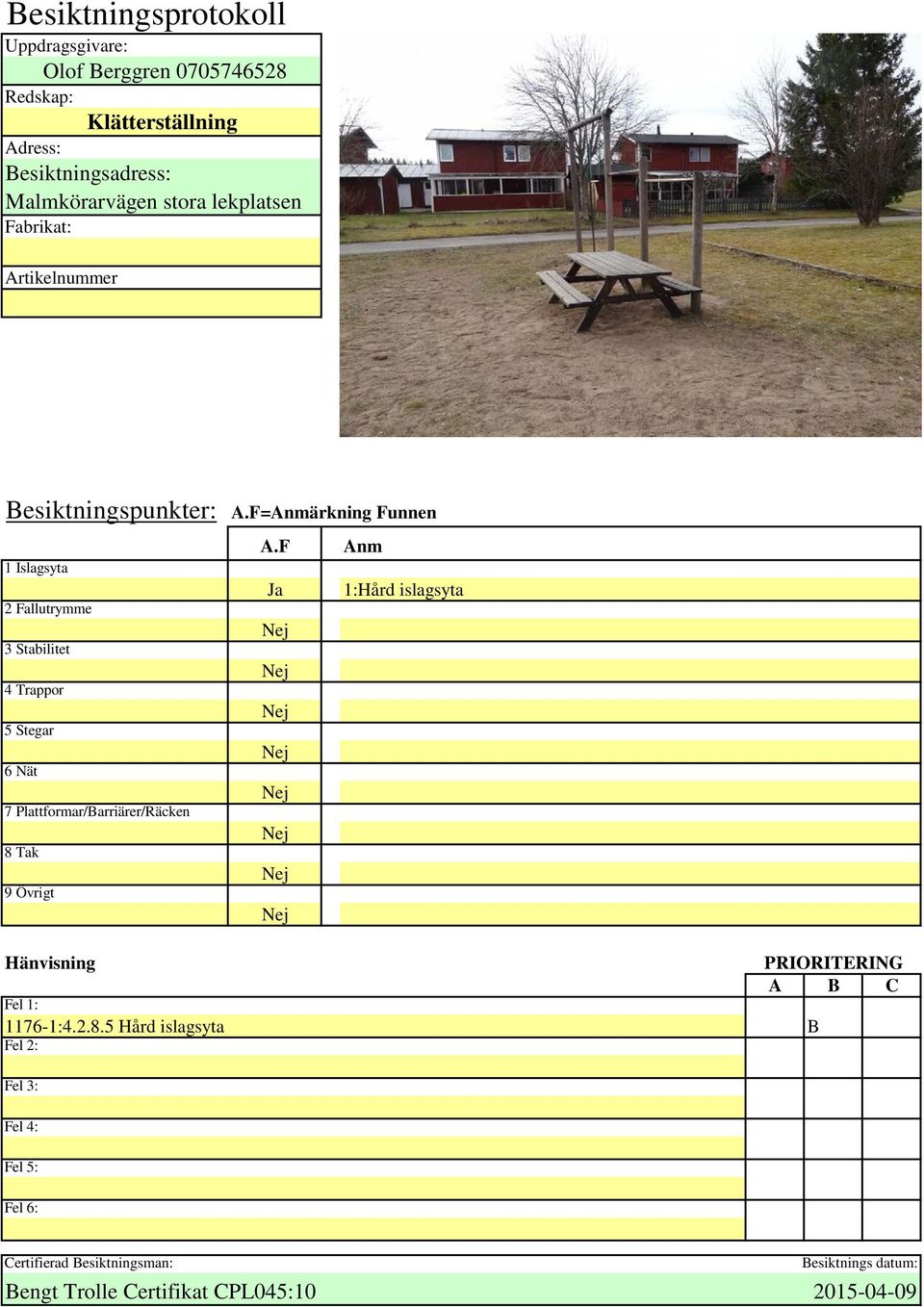 Plattformar/Barriärer/Räcken 8 Tak 9 Övrigt A.