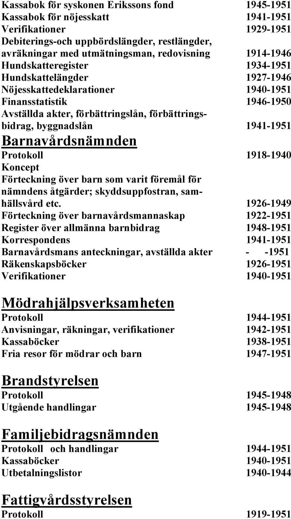 1941-1951 Barnavårdsnämnden Protokoll 1918-1940 Koncept Förteckning över barn som varit föremål för nämndens åtgärder; skyddsuppfostran, samhällsvård etc.