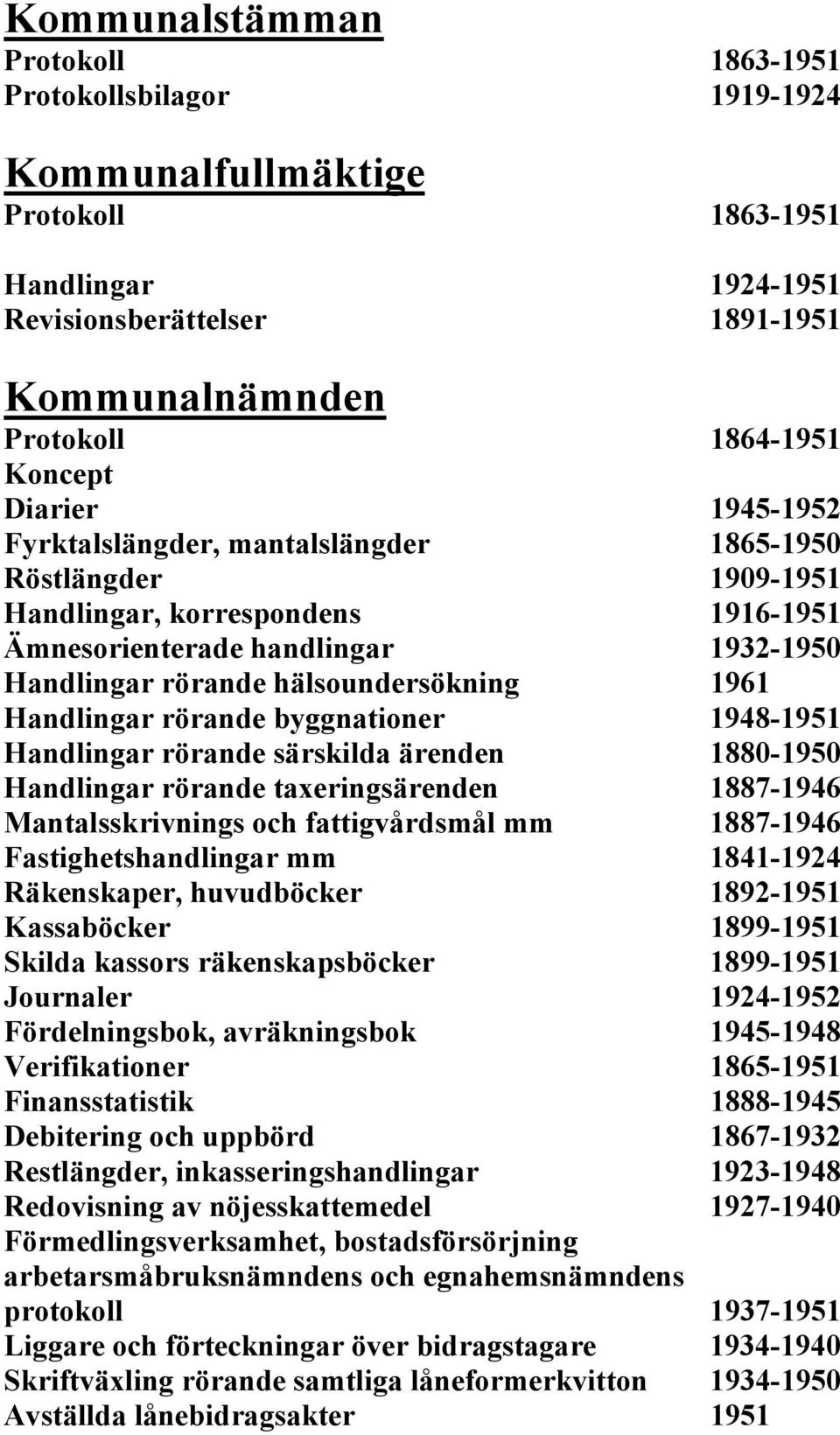 Handlingar rörande byggnationer 1948-1951 Handlingar rörande särskilda ärenden 1880-1950 Handlingar rörande taxeringsärenden 1887-1946 Mantalsskrivnings och fattigvårdsmål mm 1887-1946