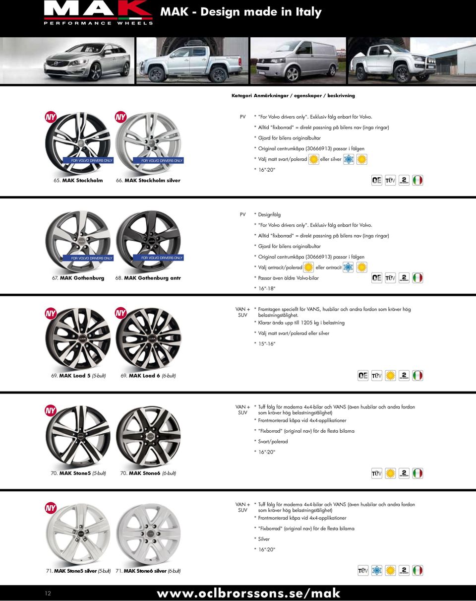 MAK Gothenburg 68. MAK Gothenburg antr eller antracit * Passar även äldre Volvo-bilar * 16"-18" VAN + * Framtagen speciellt för VANS, husbilar och andra fordon som kräver hög belastningstålighet.