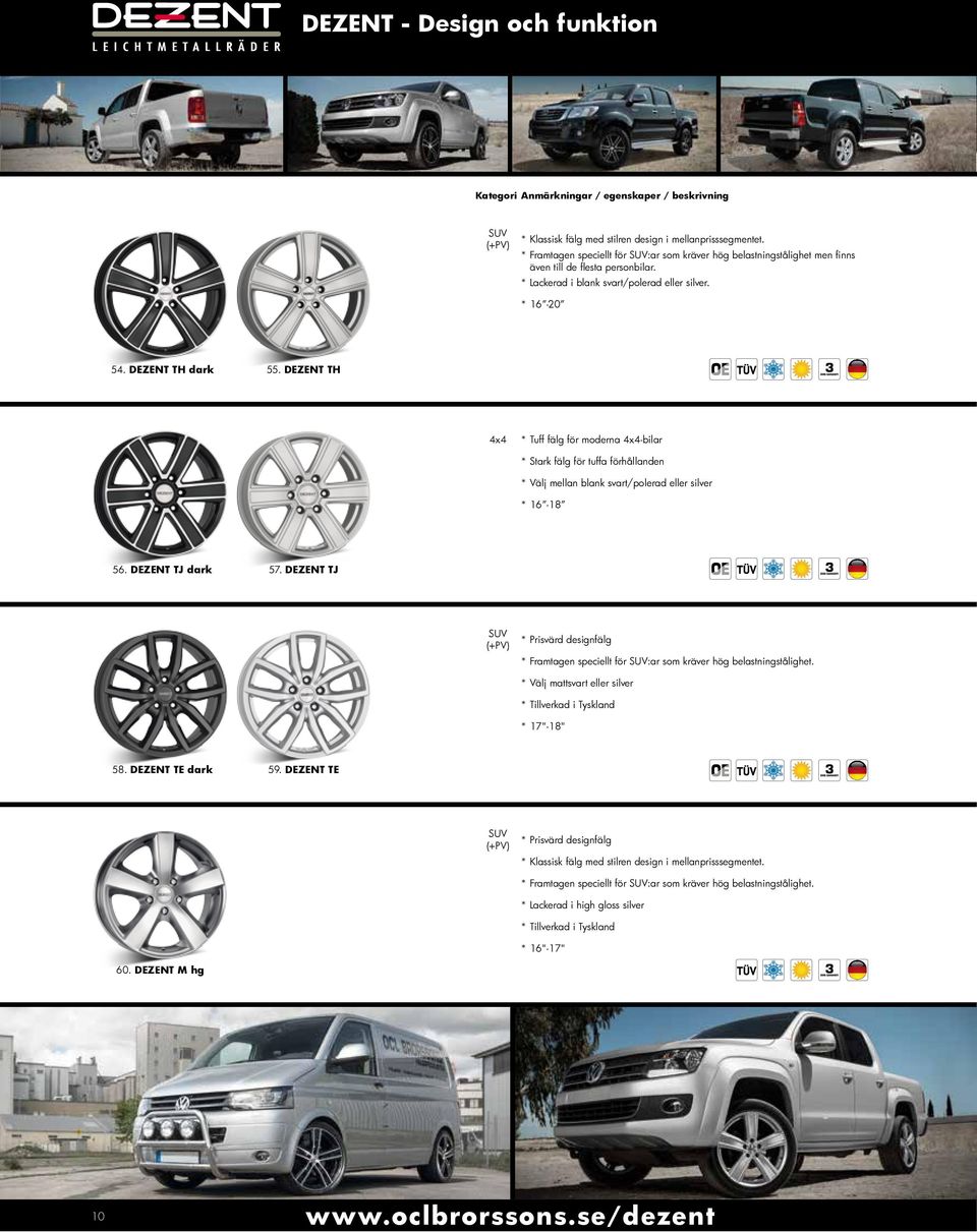 DEZENT TH 4x4 * Tuff fälg för moderna 4x4-bilar * Stark fälg för tuffa förhållanden * Välj mellan blank svart/polerad eller silver * 16-18 56. DEZENT TJ dark 57.