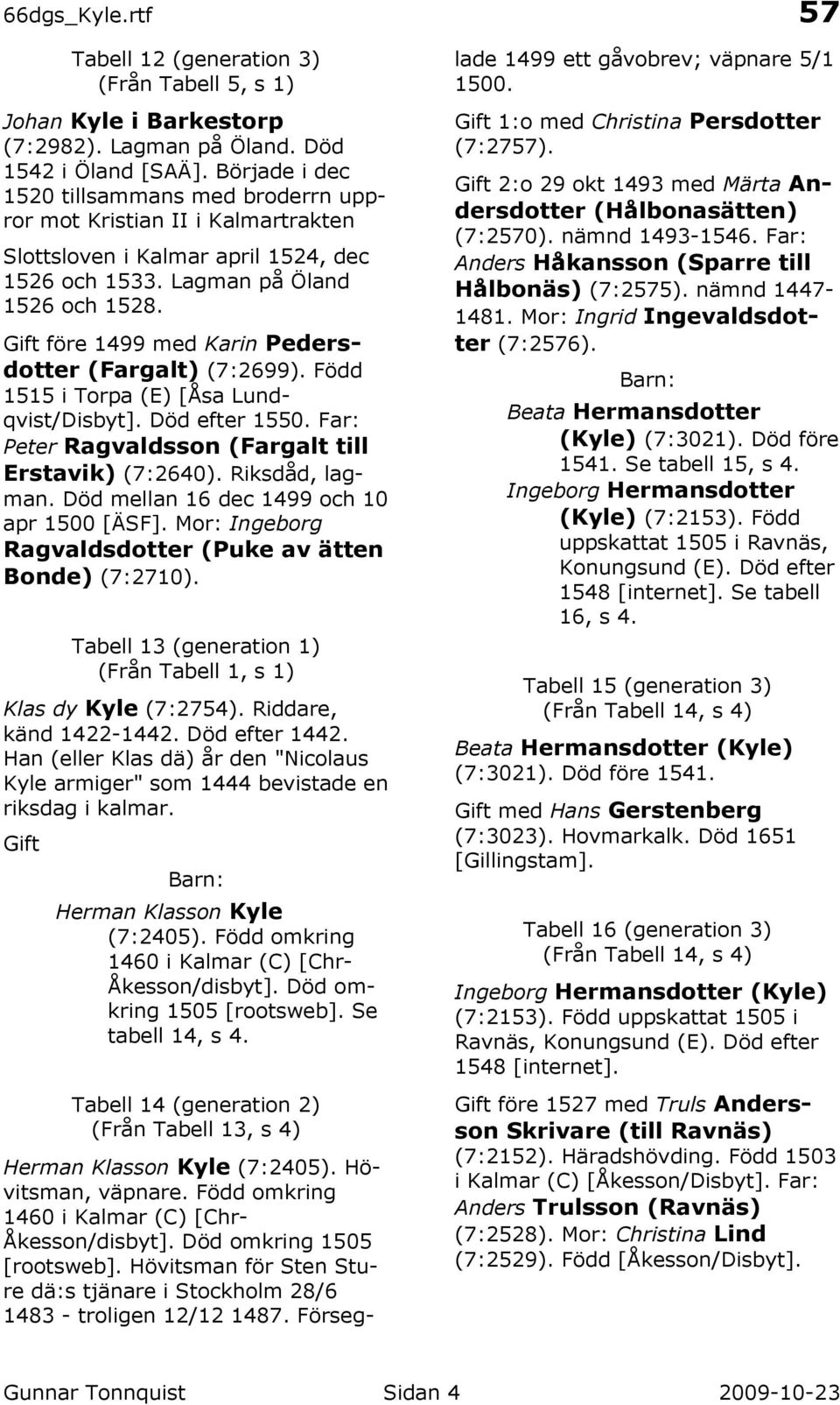 Gift före 1499 med Karin Pedersdotter (Fargalt) (7:2699). Född 1515 i Torpa (E) [Åsa Lundqvist/Disbyt]. Död efter 1550. Far: Peter Ragvaldsson (Fargalt till Erstavik) (7:2640). Riksdåd, lagman.