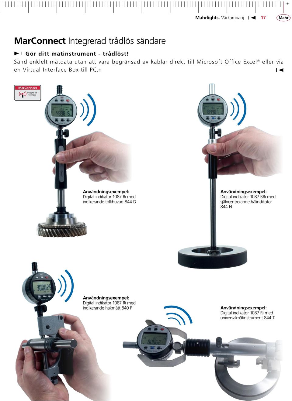 integrated wireless Användningsexempel: Digital indikator 1087 Ri med indikerande tolkhuvud 844 D Användningsexempel: Digital indikator