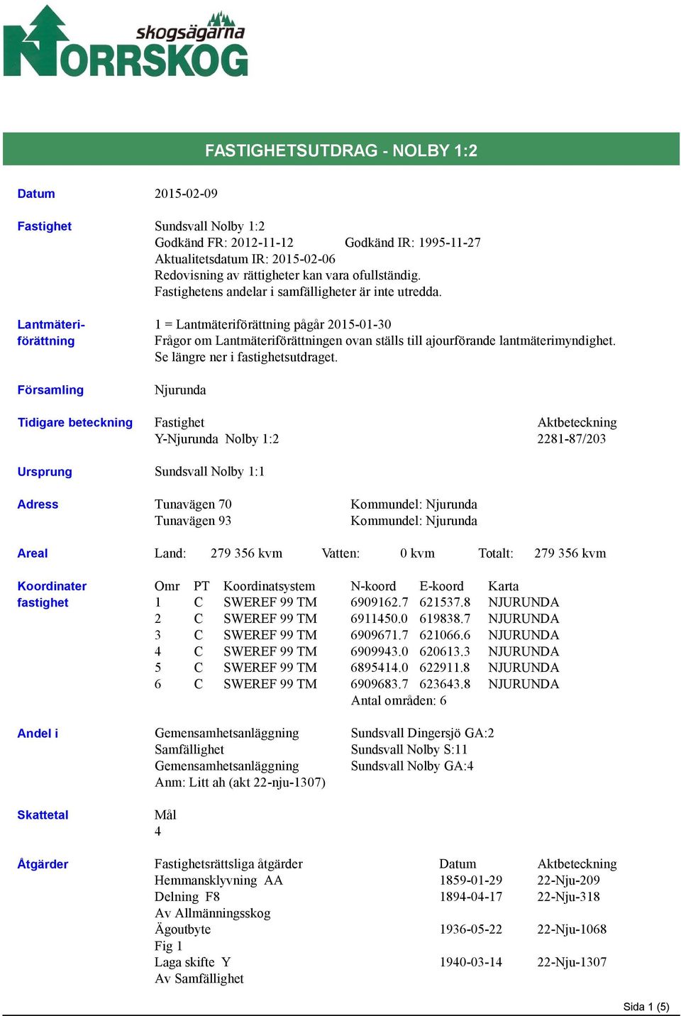 1 = Lantmäteriförättning pågår 15-01- Frågor om Lantmäteriförättningen ovan ställs till ajourförande lantmäterimyndighet. Se längre ner i fastighetsutdraget.