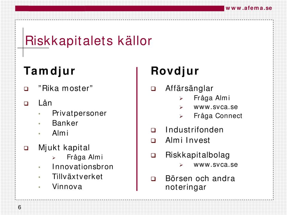 Vinnova Affärsänglar Fråga Almi www.svca.