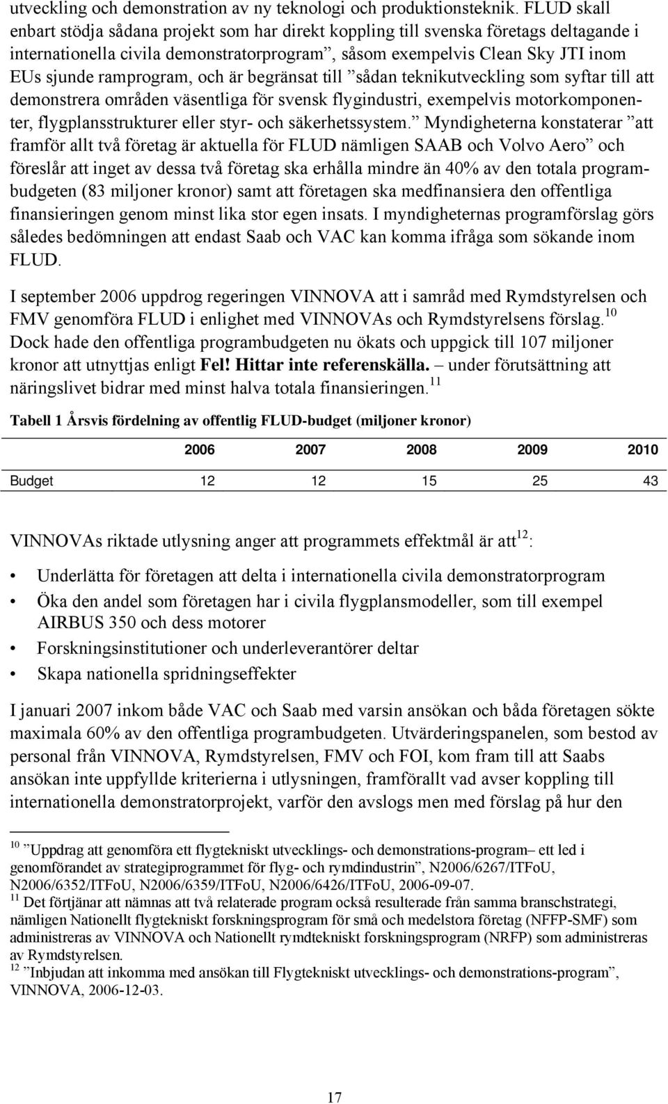 ramprogram, och är begränsat till sådan teknikutveckling som syftar till att demonstrera områden väsentliga för svensk flygindustri, exempelvis motorkomponenter, flygplansstrukturer eller styr- och