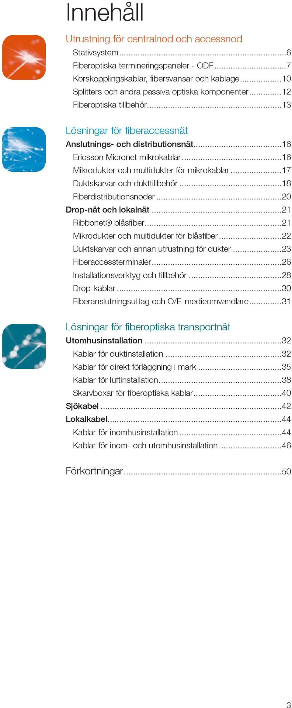 ..16 Mikrodukter och multidukter för mikrokablar...17 Duktskarvar och dukttillbehör...18 Fiberdistributionsnoder...20 Drop-nät och lokalnät...21 Ribbonet blåsfiber.