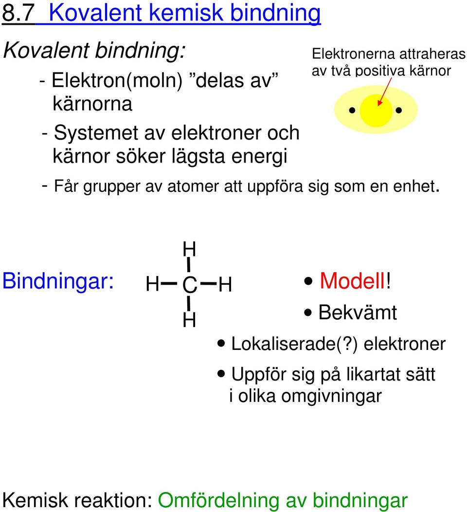 grupper av atomer att uppföra sig som en enhet. H Bindningar: H C H Modell!