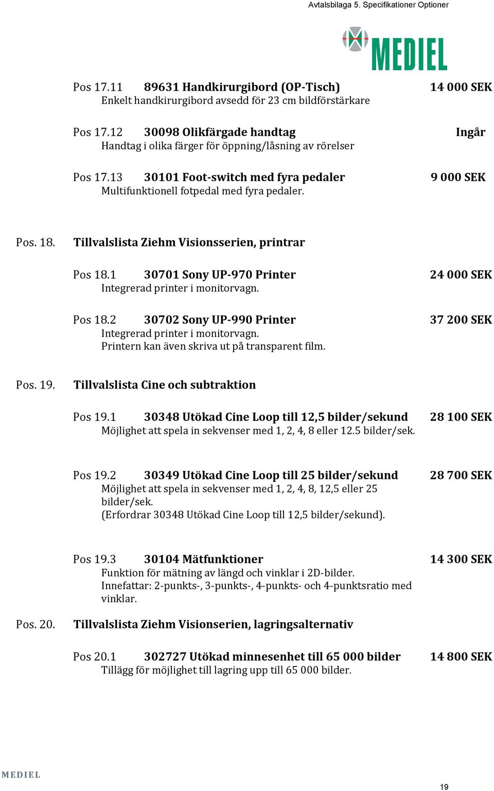Tillvalslista Ziehm Visionsserien, printrar Pos 18.1 30701 Sony UP-970 Printer 24 000 SEK Integrerad printer i monitorvagn. Pos 18.2 30702 Sony UP-990 Printer 37 200 SEK Integrerad printer i monitorvagn.