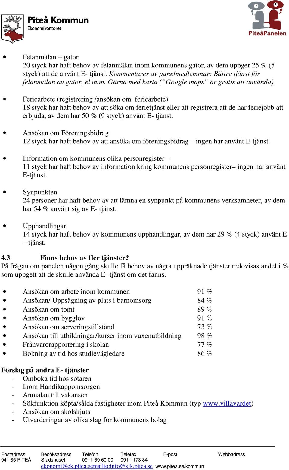 behov av att söka om ferietjänst eller att registrera att de har feriejobb att erbjuda, av dem har 50 % (9 styck) använt E- tjänst.