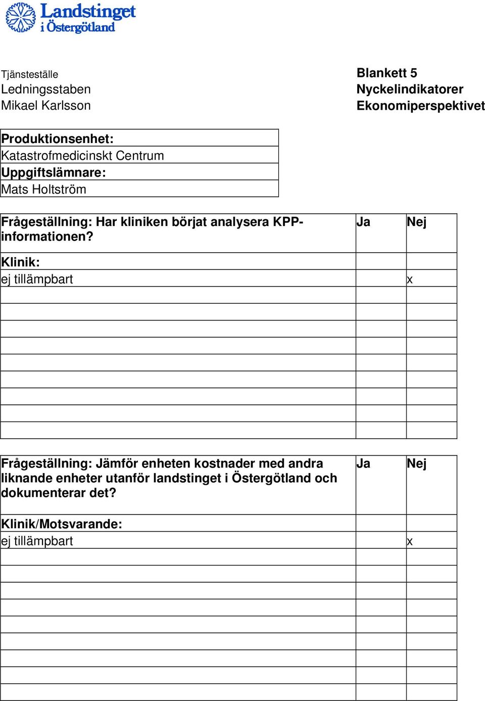 kliniken börjat analysera KPPinformationen?