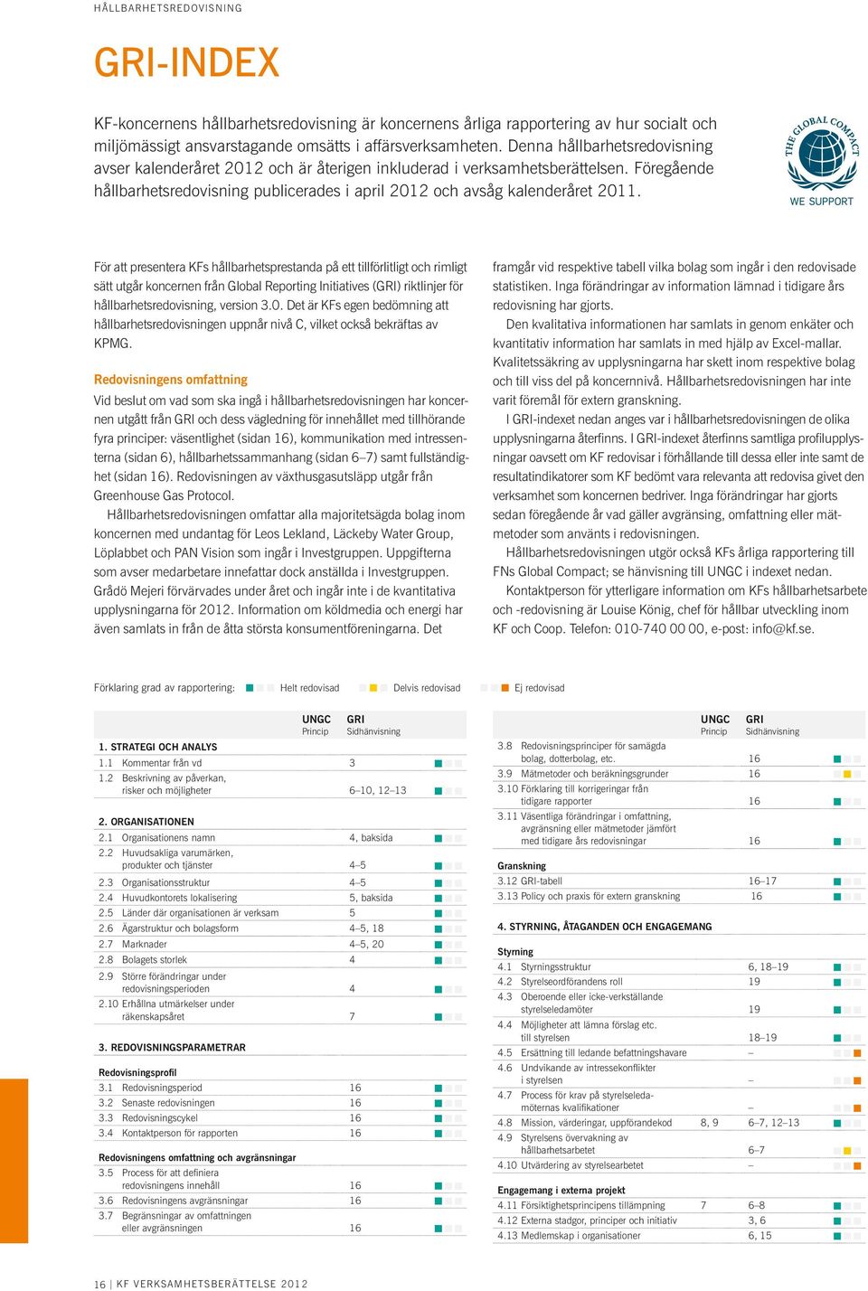 För att presentera KFs hållbarhetsprestanda på ett tillförlitligt och rimligt sätt utgår koncernen från Global Reporting Initiatives (GRI) riktlinjer för hållbarhetsredovisning, version 3.0.