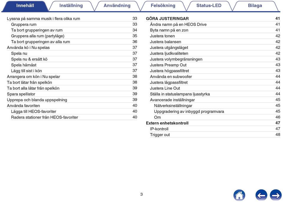 blanda uppspelning 39 Använda favoriten 40 Lägga till HEOS-favoriter 40 Radera stationer från HEOS-favoriter 40 GÖRA JUSTERINGAR 4 Ändra namn på en HEOS Drive 4 Byta namn på en zon 4 Justera tonen 4