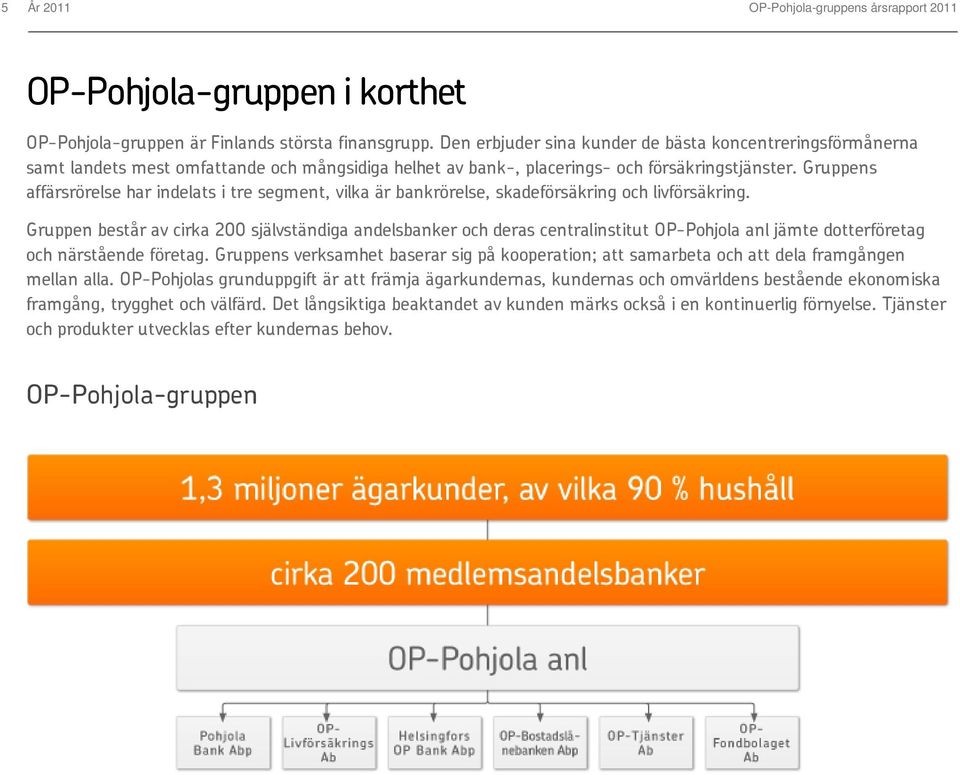 Gruppens affärsrörelse har indelats i tre segment, vilka är bankrörelse, skadeförsäkring och livförsäkring.