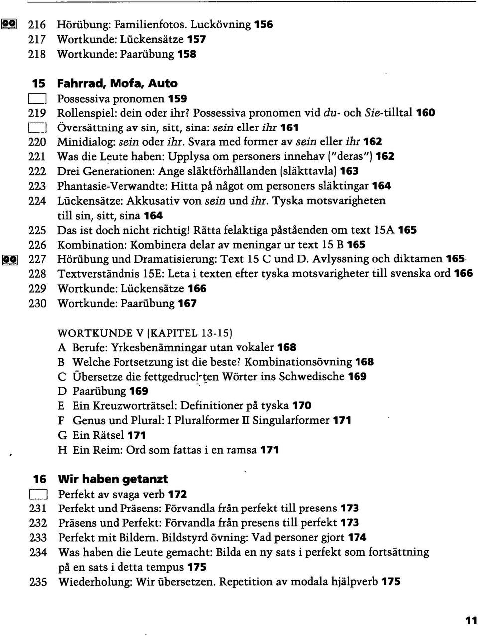 Svara med former av sein eller ihr 162 221 Was die Leute haben: Upplysa om personers innehav ("deras") 162 222 Drei Generationen: Ange släktförhällanden (släkttavla) 163 223 Phantasie-Verwandte: