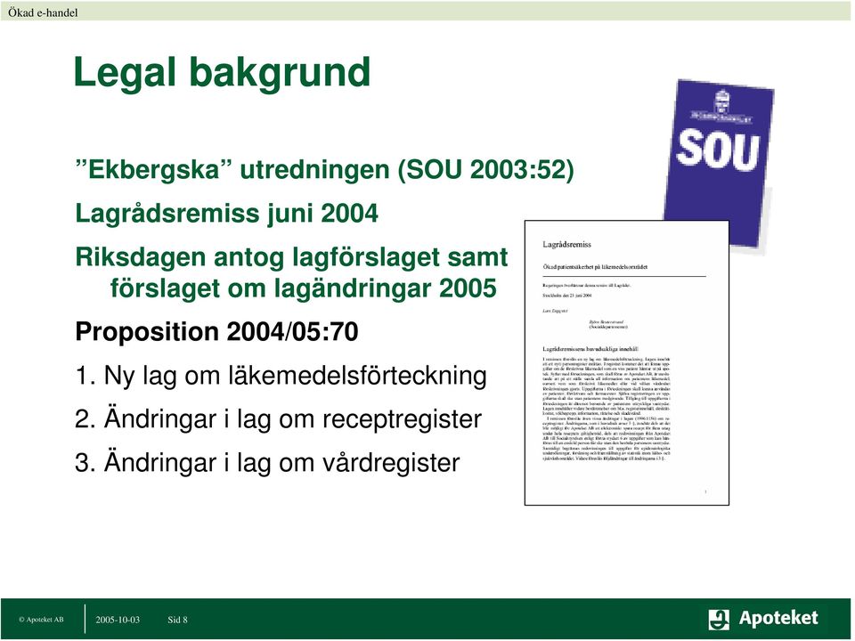 Proposition 2004/05:70 1. Ny lag om läkemedelsförteckning 2.