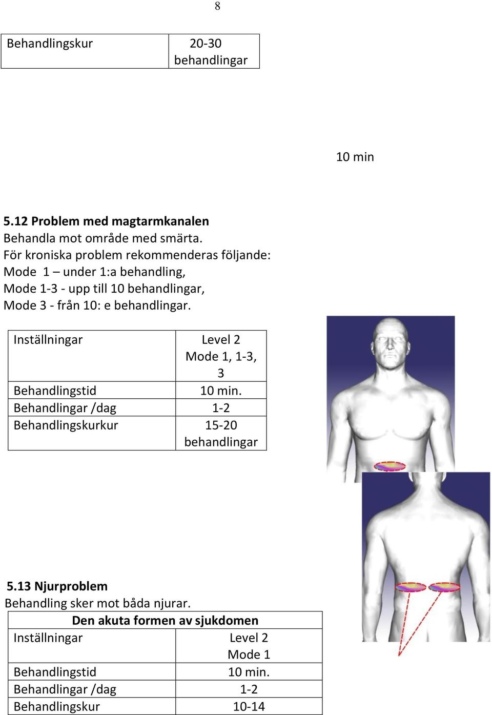 För kroniska problem rekommenderas följande: under 1:a behandling, -3 - upp till 10, Mode