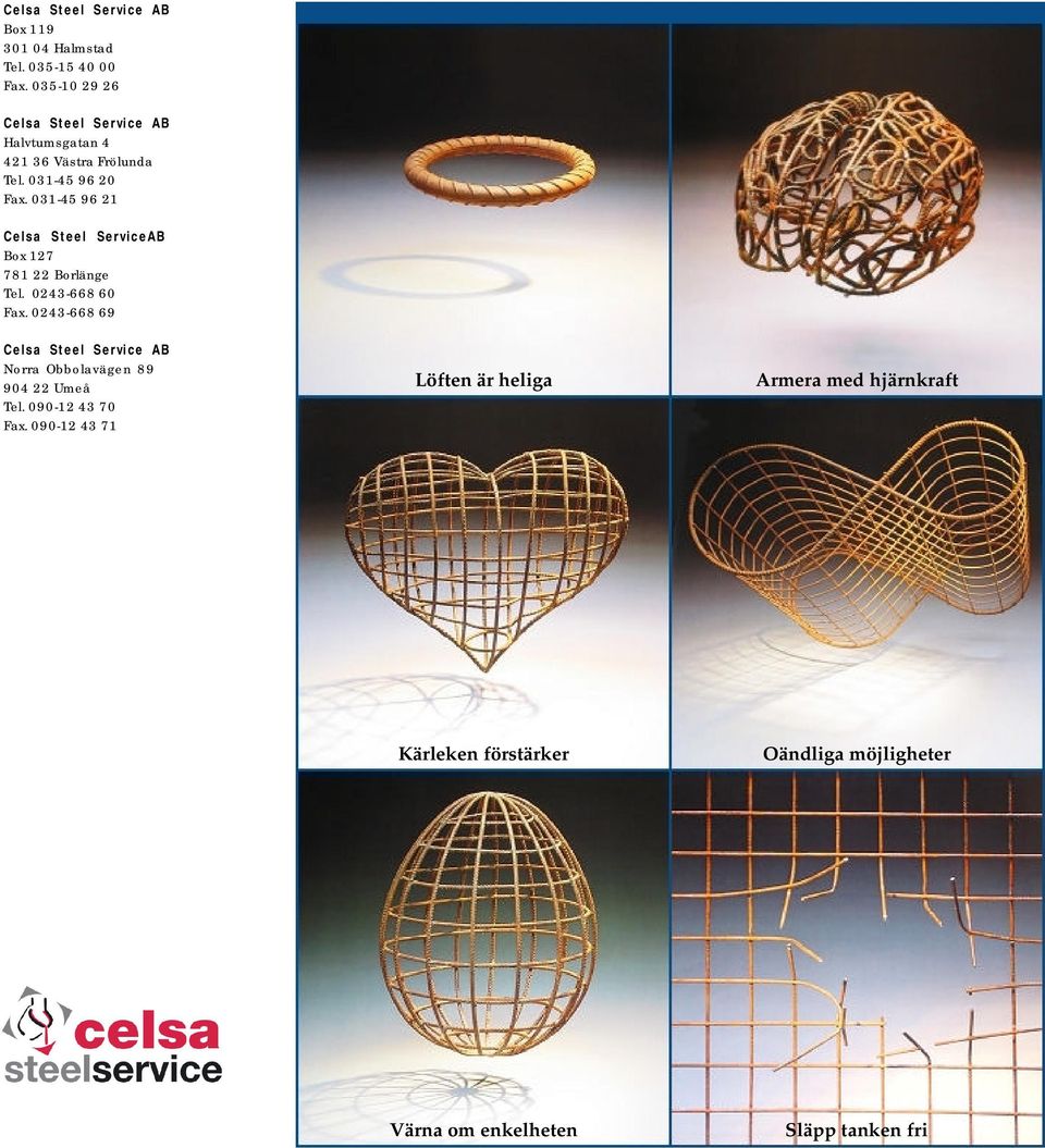 031-45 96 21 Celsa Steel ServiceAB Box 127 781 22 Borlänge Tel. 0243-668 60 Fax.