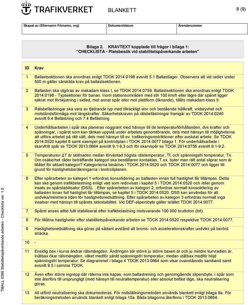 Ballastsektionen ska anordnas enligt TDOK 2014:0198 - Typsektioner för banan.