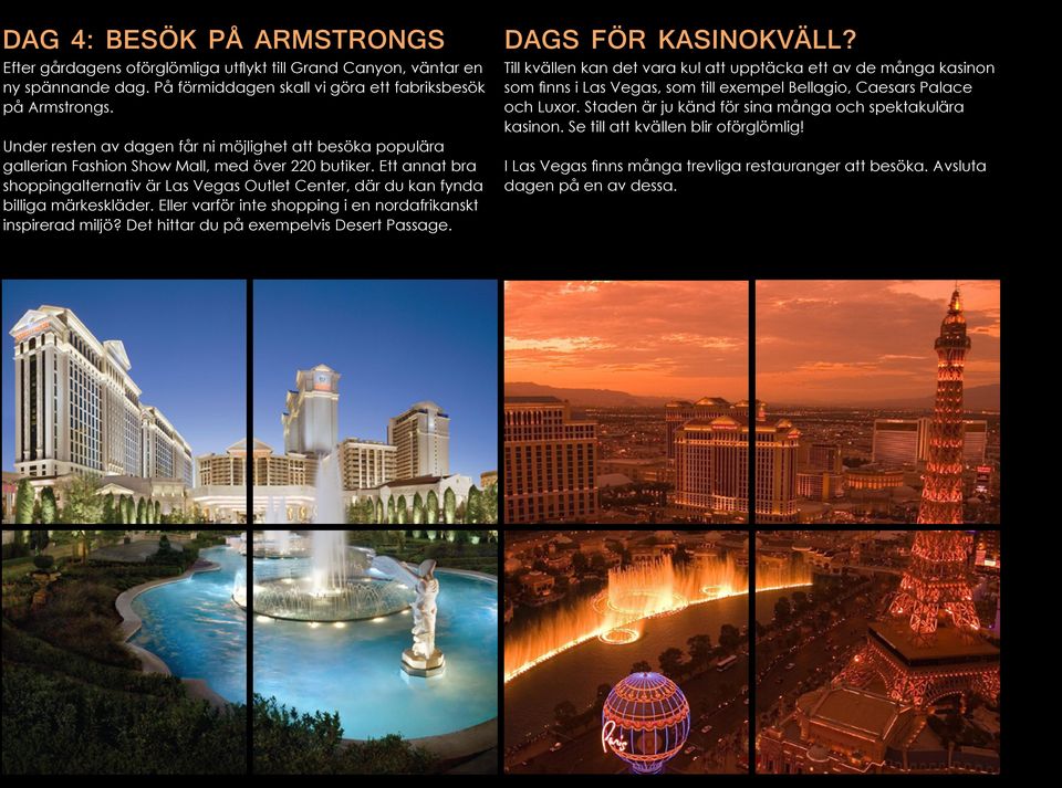 Ett annat bra shoppingalternativ är Las Vegas Outlet Center, där du kan fynda billiga märkeskläder. Eller varför inte shopping i en nordafrikanskt inspirerad miljö?