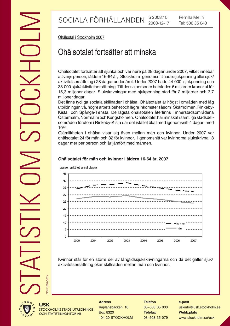 under året. Under 2007 hade 44 000 sjukpenning och 38 000 sjuk/aktivitetsersättning. Till dessa personer betalades 6 miljarder kronor ut för 15,3 miljoner dagar.