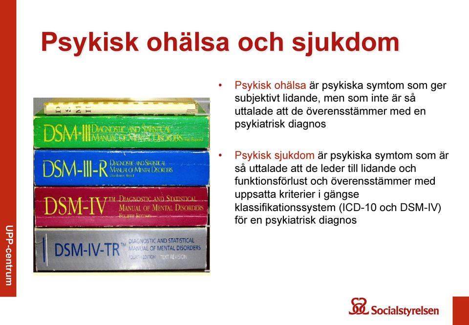 symtom som är så uttalade att de leder till lidande och funktionsförlust och överensstämmer med