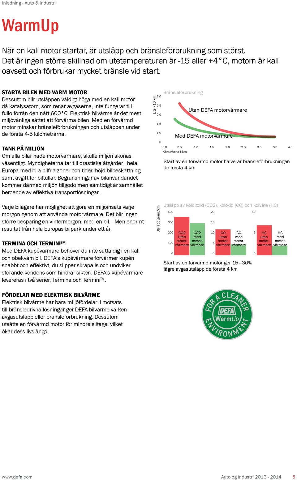 STARTA BILEN MED VARM MOTOR Dessutom blir utsläppen väldigt höga med en kall motor då katalysatorn, som renar avgaserna, inte fungerar till fullo förrän den nått 600 C.