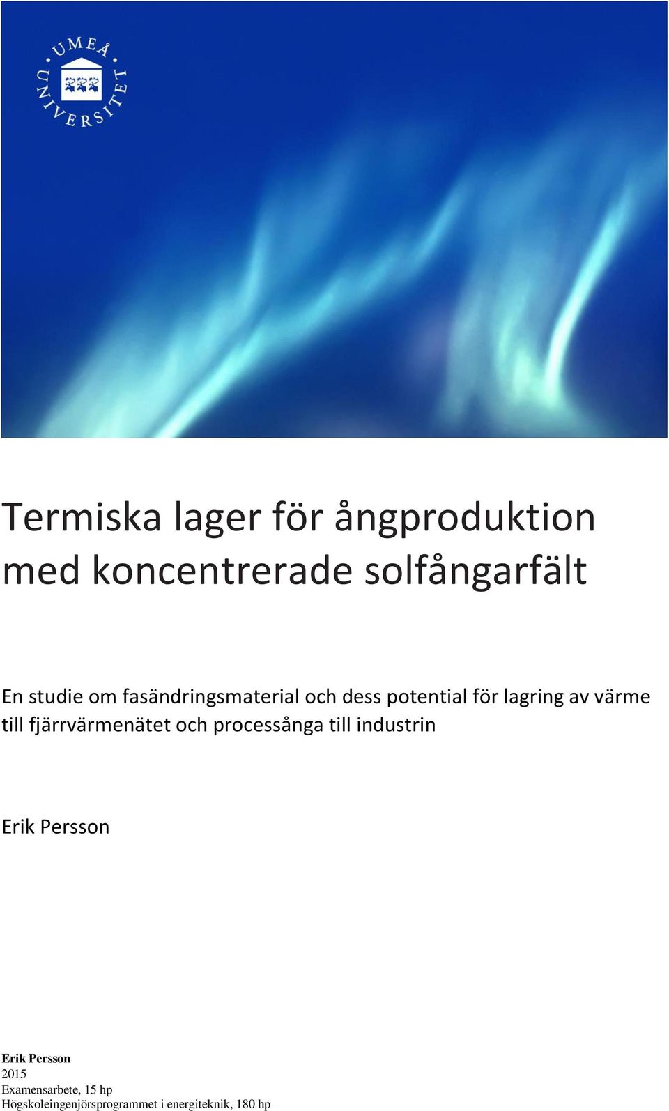 till fjärrvärmenätet och processånga till industrin Erik Persson Erik