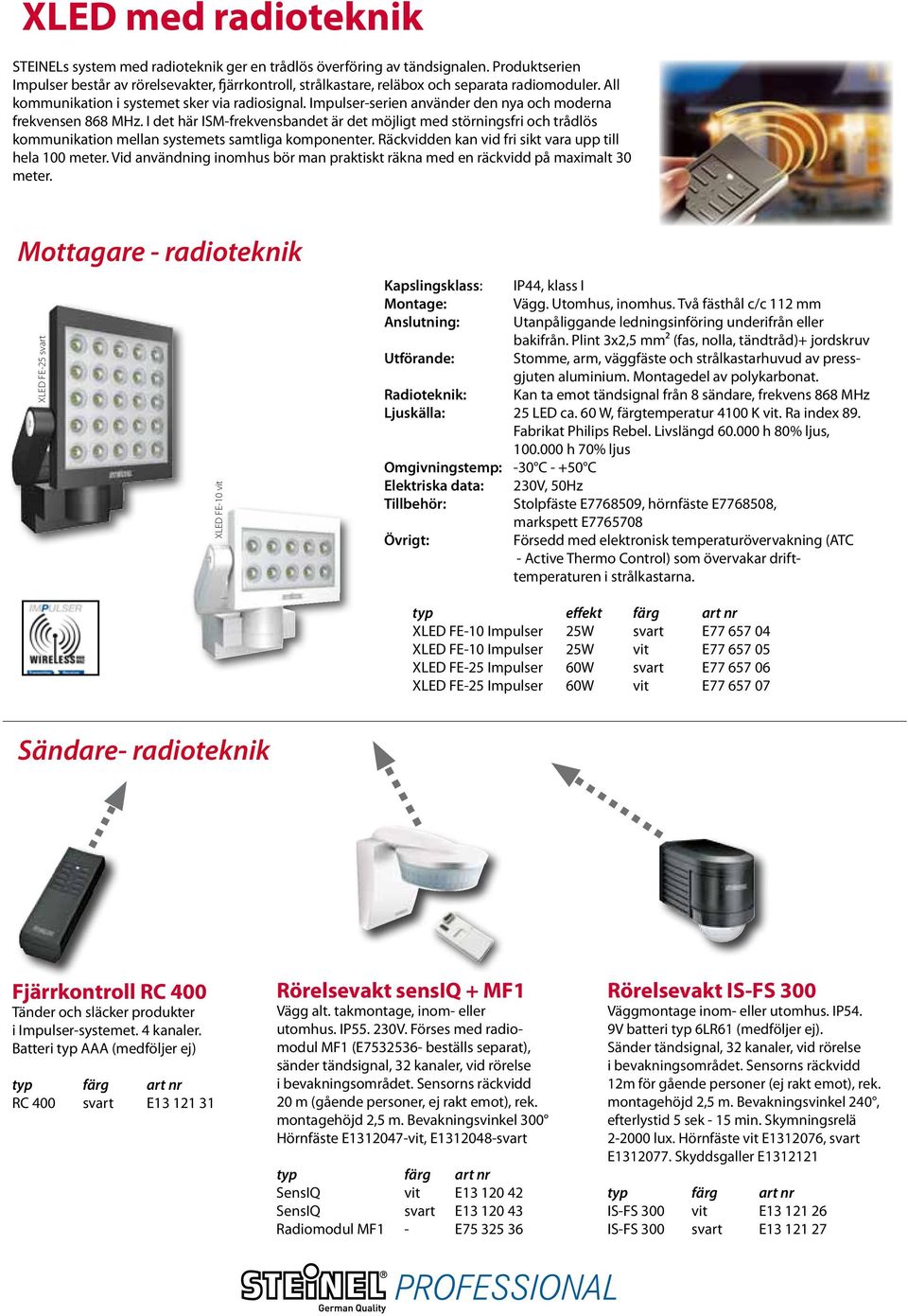 Impulser-serien använder den nya och moderna frekvensen 868 MHz. I det här ISM-frekvensbandet är det möjligt med störningsfri och trådlös kommunikation mellan systemets samtliga komponenter.