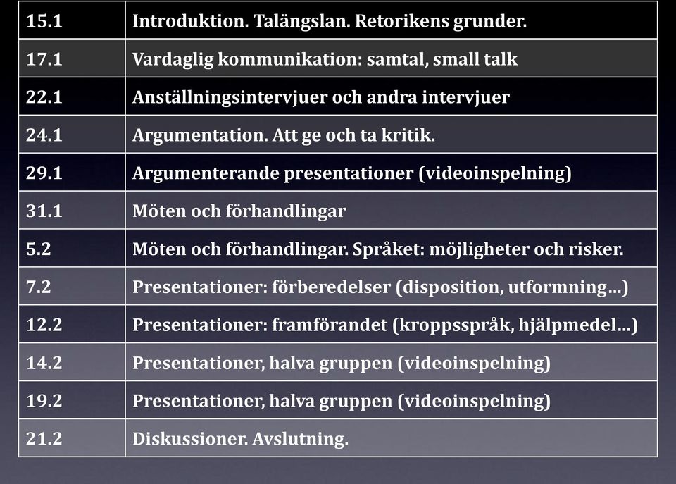 1 Möten och förhandlingar 5.2 Möten och förhandlingar. Språket: möjligheter och risker. 7.