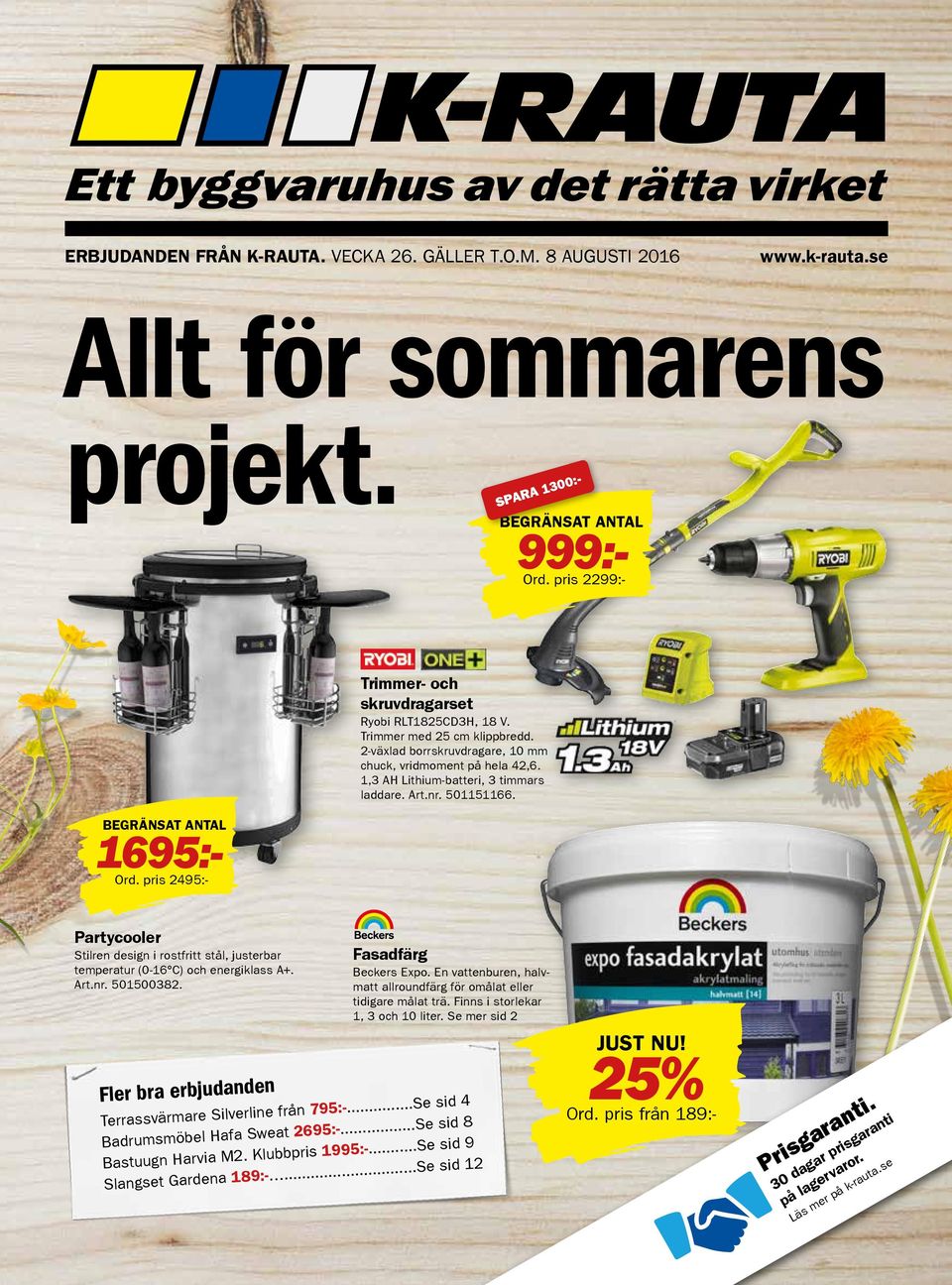 1,3 AH Lithium-batteri, 3 timmars laddare. Art.nr. 501151166. Partycooler Stilren design i rostfritt stål, justerbar temperatur (0-16 C) och energiklass A+. Art.nr. 501500382.