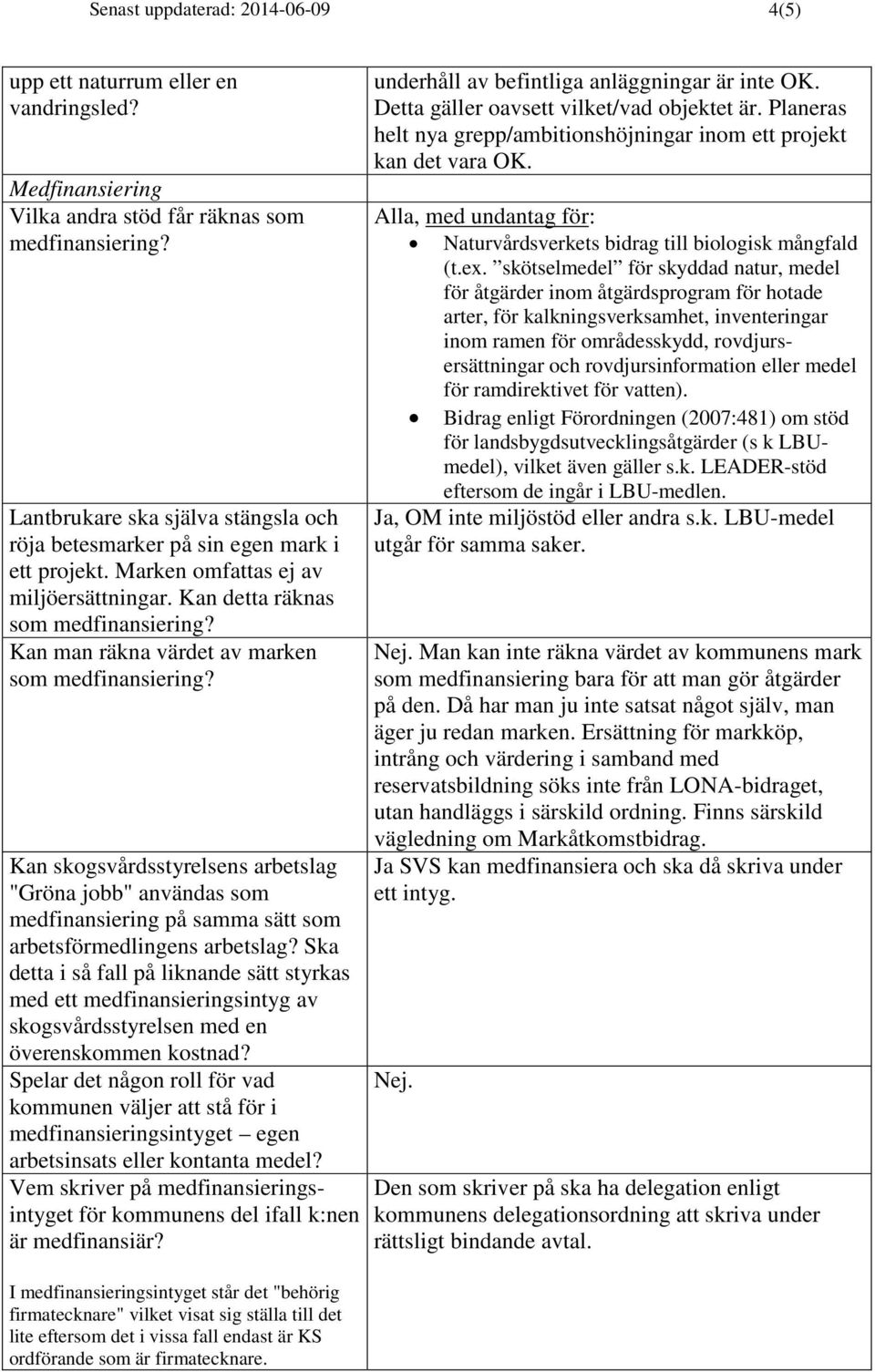 Kan detta räknas Kan man räkna värdet av marken Kan skogsvårdsstyrelsens arbetslag "Gröna jobb" användas som medfinansiering på samma sätt som arbetsförmedlingens arbetslag?