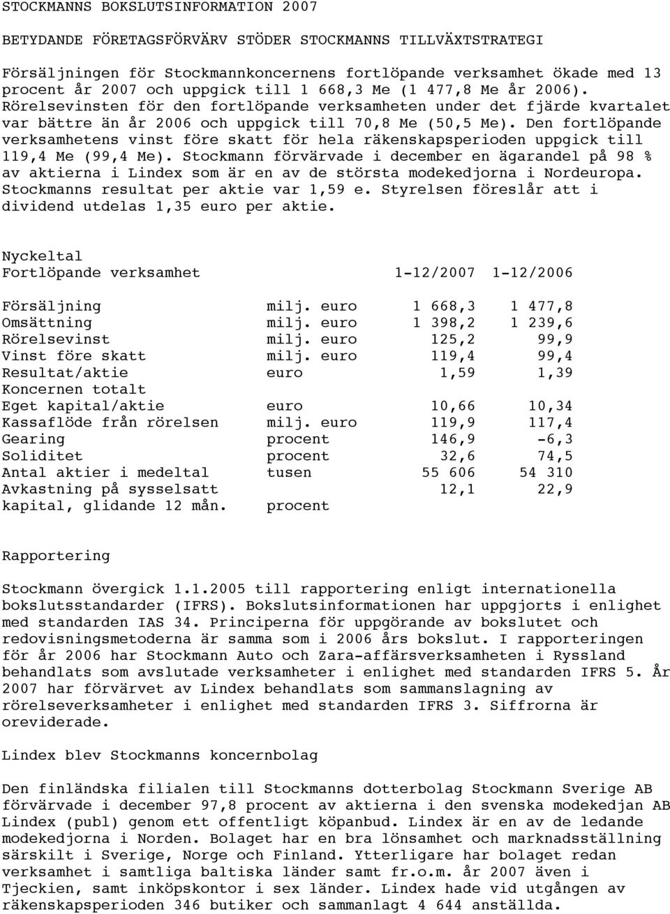 Den fortlöpande verksamhetens vinst före skatt för hela räkenskapsperioden uppgick till 119,4 Me (99,4 Me).