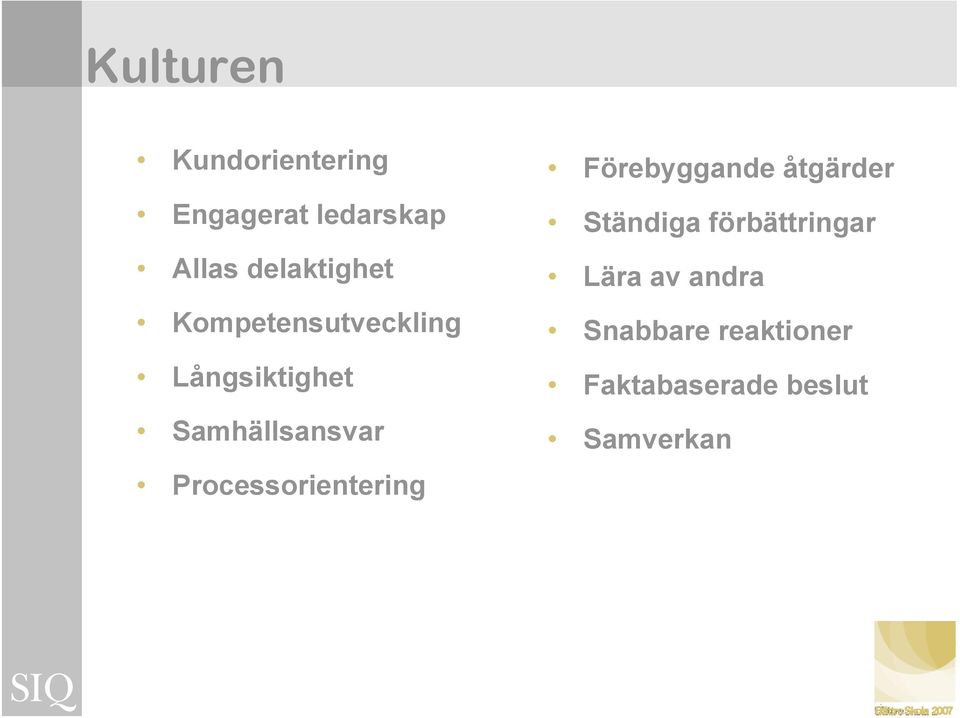 Samhällsansvar Processorientering Förebyggande åtgärder