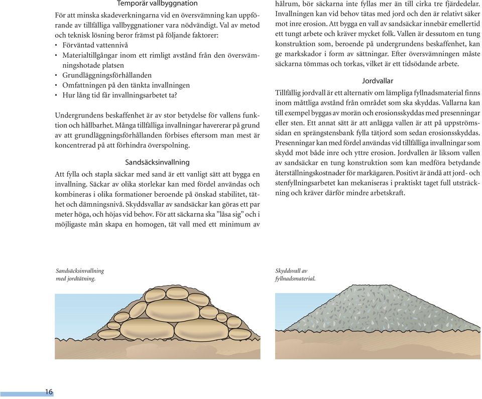 Omfattningen på den tänkta invallningen Hur lång tid får invallningsarbetet ta? Undergrundens beskaffenhet är av stor betydelse för vallens funktion och hållbarhet.