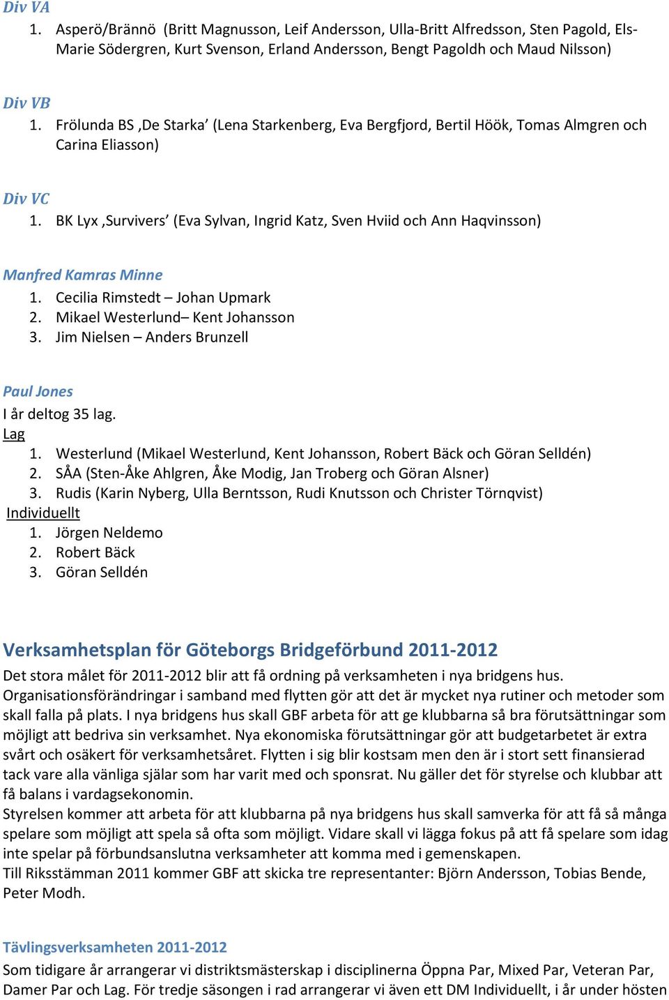 BK Lyx Survivers (Eva Sylvan, Ingrid Katz, Sven Hviid och Ann Haqvinsson) Manfred Kamras Minne 1. Cecilia Rimstedt Johan Upmark 2. Mikael Westerlund Kent Johansson 3.