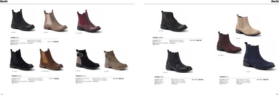 pris: 900,00 7103604 stella Ovandel: MOCKA/TEXTIl O4=12 par 36-41 123321 rek.pris: 900, 00 7103527 FEIRA Ovandel: SKINN RT=8 par 36-41 112211 rek.