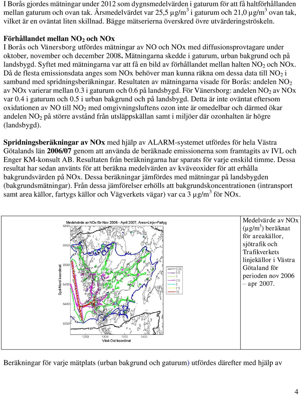 Förhållandet mellan NO 2 och NOx I Borås och Vänersborg utfördes mätningar av NO och NOx med diffusionsprovtagare under oktober, november och december 2008.