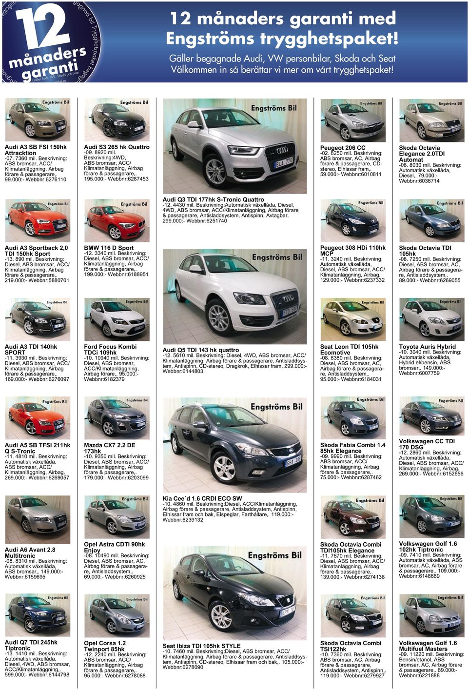 Beskrivning: ABS bromsar, AC, Airbag förare & passagerare, CDstereo, Elhissar fram,. 59.000:- Webbnr:6010811 Skoda Octavia Elegance 2.0TDI Automat -06. 8030 mil. Beskrivning: Diesel,. 79.