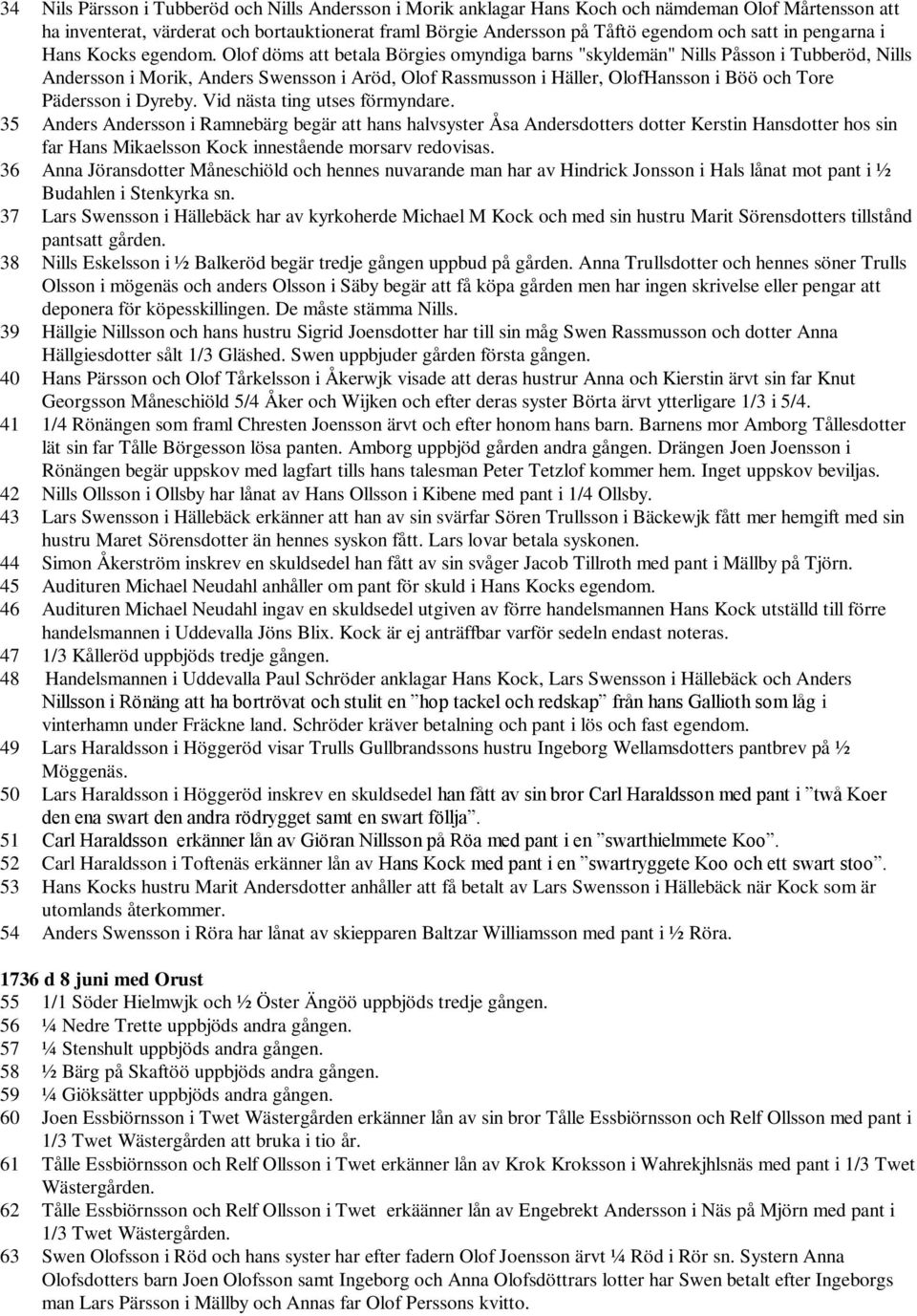 Olof döms att betala Börgies omyndiga barns "skyldemän" Nills Påsson i Tubberöd, Nills Andersson i Morik, Anders Swensson i Aröd, Olof Rassmusson i Häller, OlofHansson i Böö och Tore Pädersson i