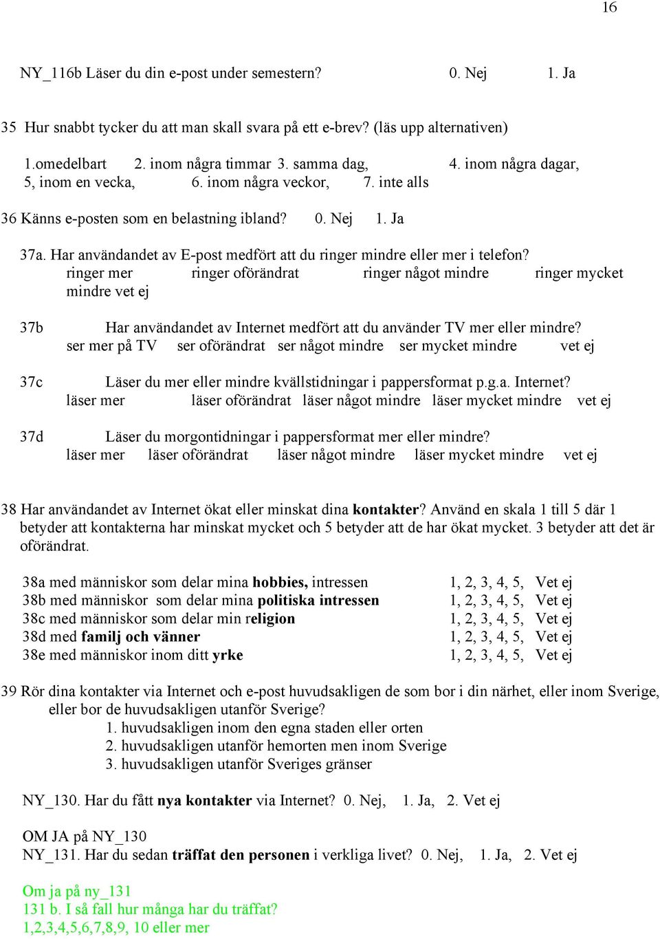 Har användandet av E-post medfört att du ringer mindre eller mer i telefon?