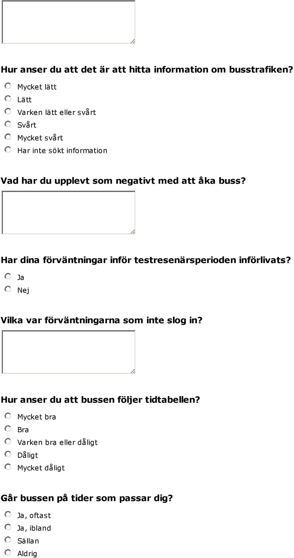 negativt med att åka buss? Har dina förväntningar inför testresenärsperioden införlivats?