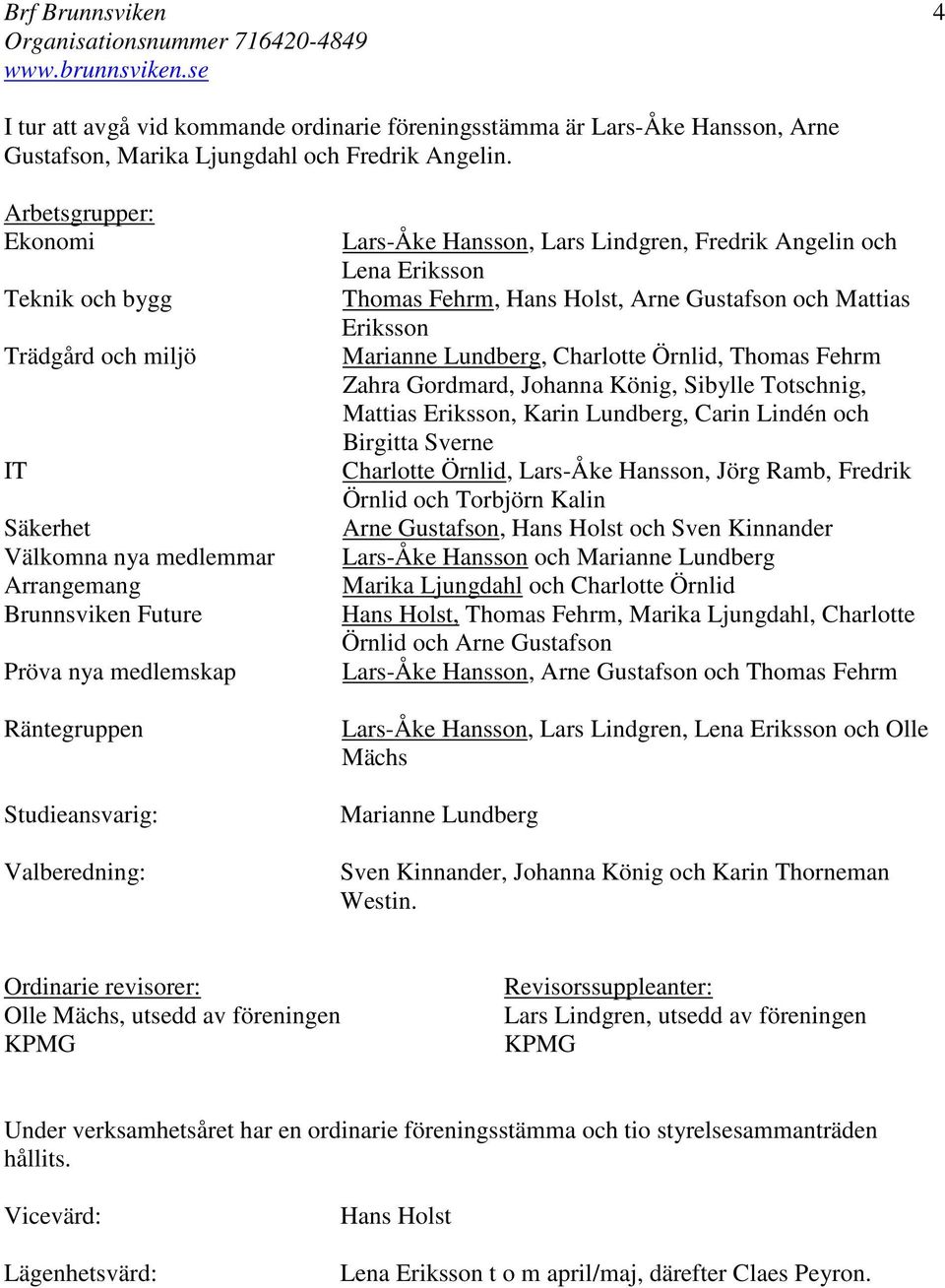 Hansson, Lars Lindgren, Fredrik Angelin och Lena Eriksson Thomas Fehrm, Hans Holst, Arne Gustafson och Mattias Eriksson Marianne Lundberg, Charlotte Örnlid, Thomas Fehrm Zahra Gordmard, Johanna