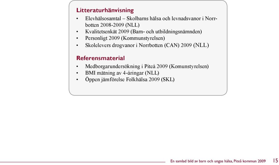 Norrbotten (CAN) 2009 (NLL) Referensmaterial Medborgarundersökning i Piteå 2009 (Komunstyrelsen) BMI mätning