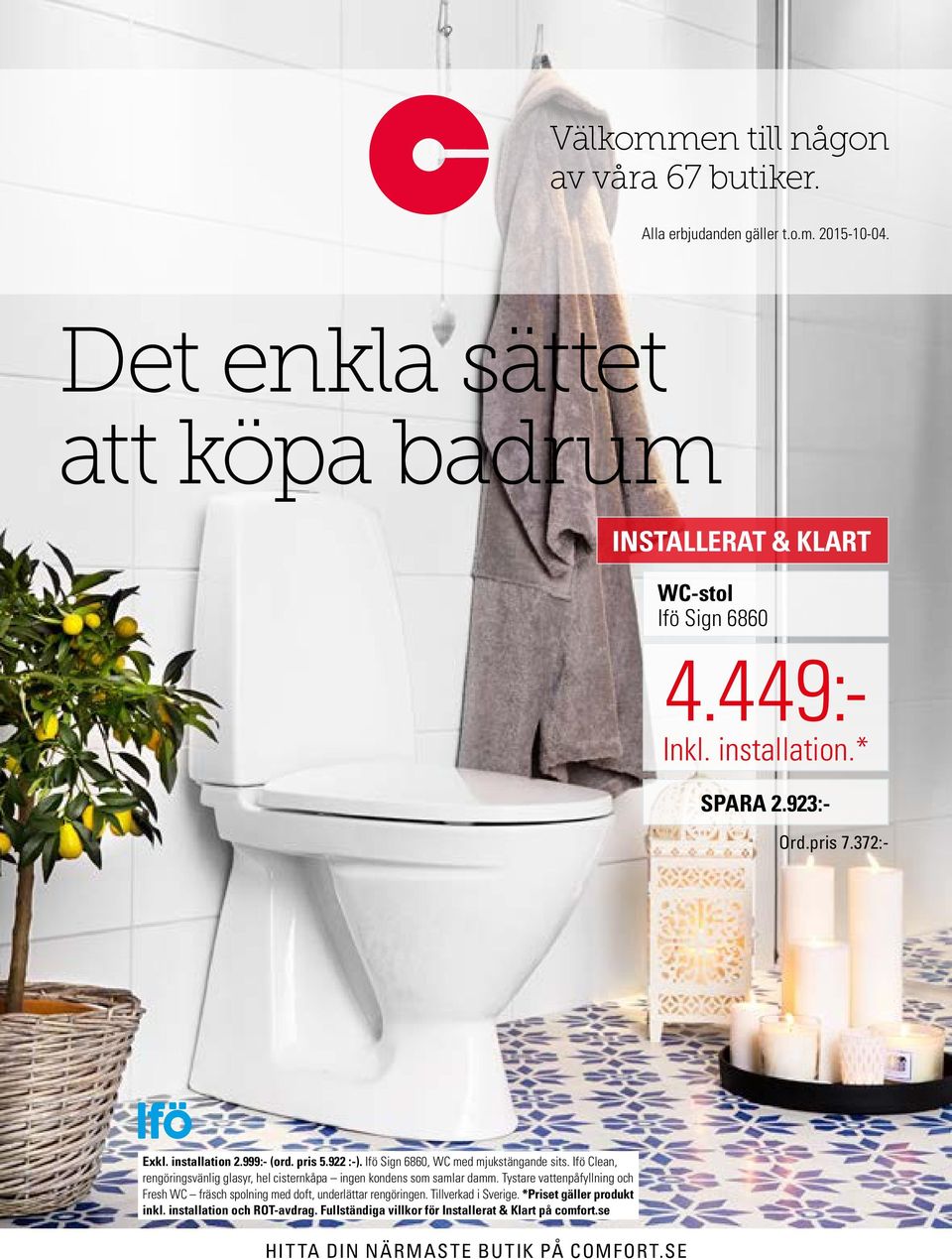 Ifö Clean, rengöringsvänlig glasyr, hel cisternkåpa ingen kondens som samlar damm.
