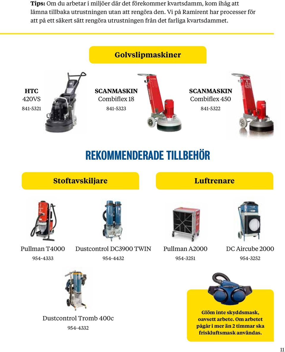 Golvslipmaskiner HTC 420VS 841-5321 SCANMASKIN Combiflex 18 841-5323 SCANMASKIN Combiflex 450 841-5322 Stoftavskiljare Luftrenare Pullman T4000