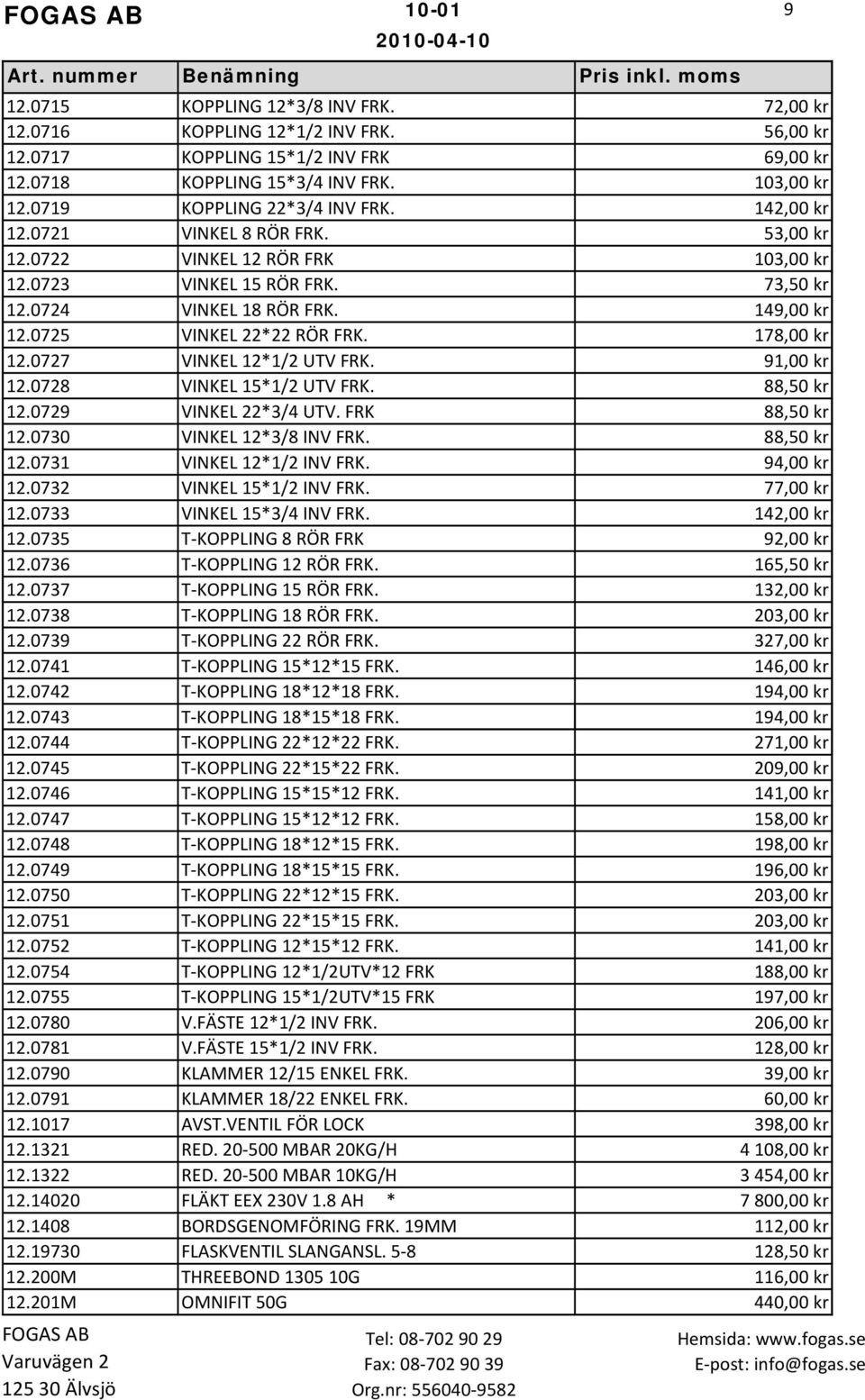 0725 VINKEL 22*22 RÖR FRK. 178,00 kr 12.0727 VINKEL 12*1/2 UTV FRK. 91,00 kr 12.0728 VINKEL 15*1/2 UTV FRK. 88,50 kr 12.0729 VINKEL 22*3/4 UTV. FRK 88,50 kr 12.0730 VINKEL 12*3/8 INV FRK. 88,50 kr 12.0731 VINKEL 12*1/2 INV FRK.