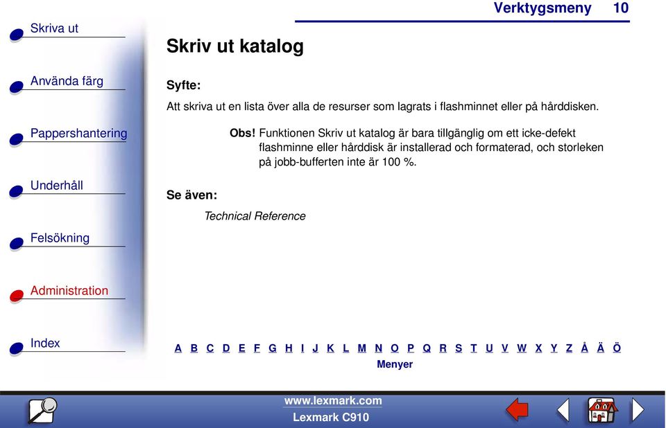 Funktionen Skriv ut katalog är bara tillgänglig om ett icke-defekt flashminne